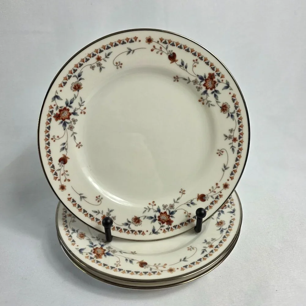 THREE Noritake Adagio Salad Plates Ivory with Floral Spray on Rim